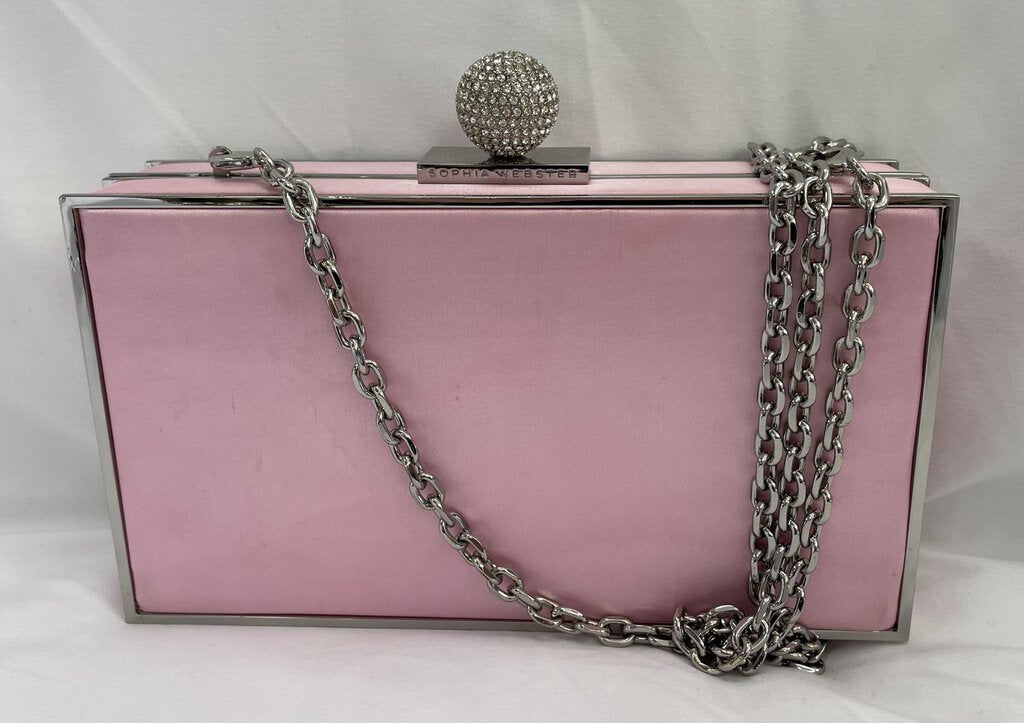 SOPHIA WEBSTER CLARA LIGHT PINK SATIN CLUTCH WITH CRYSTAL BALL CLASP
