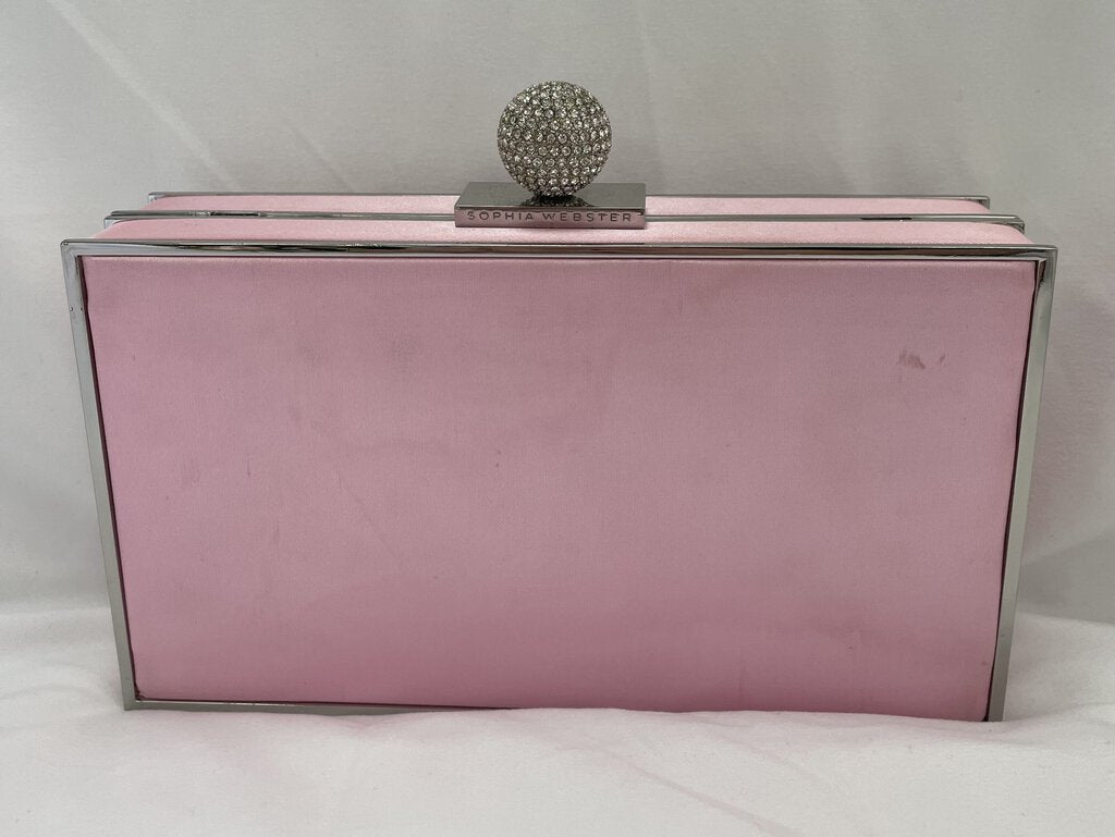 SOPHIA WEBSTER CLARA LIGHT PINK SATIN CLUTCH WITH CRYSTAL BALL CLASP