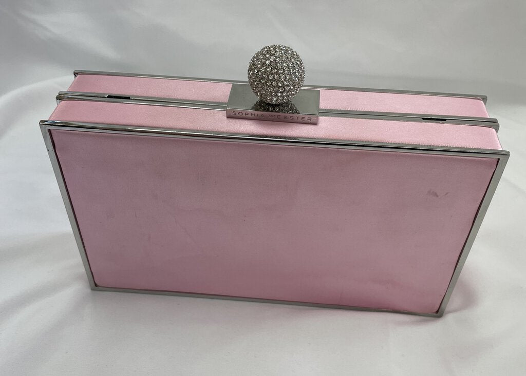 SOPHIA WEBSTER CLARA LIGHT PINK SATIN CLUTCH WITH CRYSTAL BALL CLASP