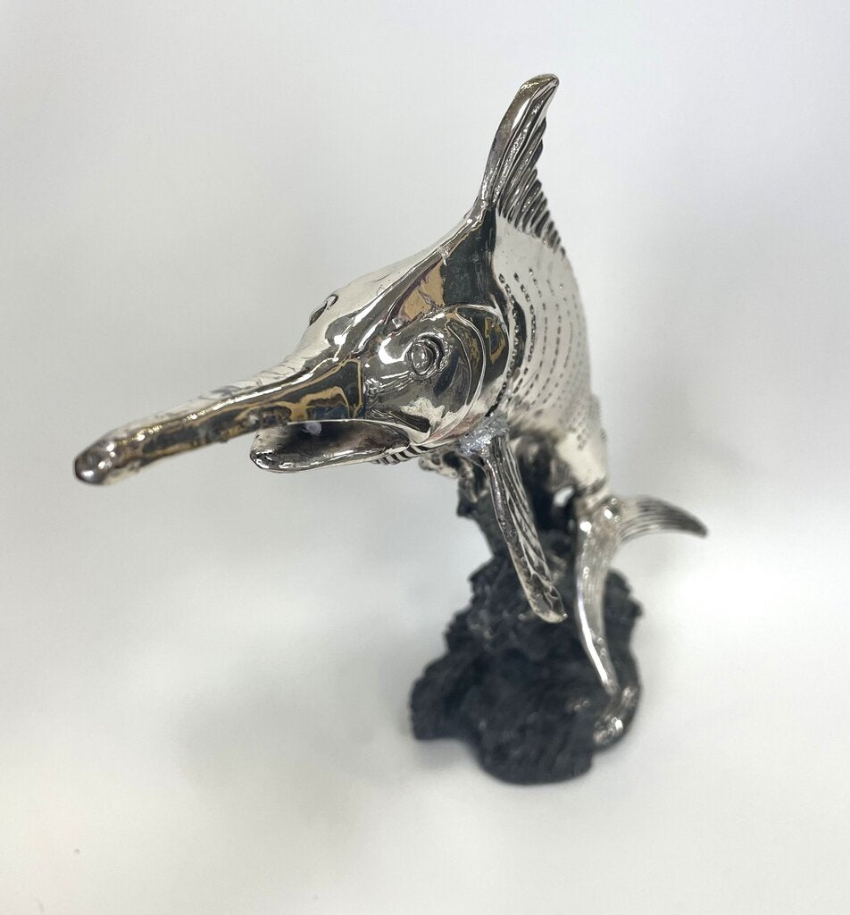 SILVER MARLIN SCULPTURE RESIN DIPPED IN 999 SILVER AS IS