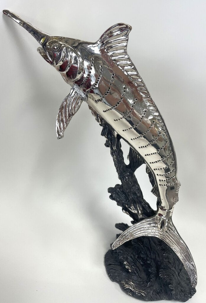 SILVER MARLIN SCULPTURE RESIN DIPPED IN 999 SILVER AS IS