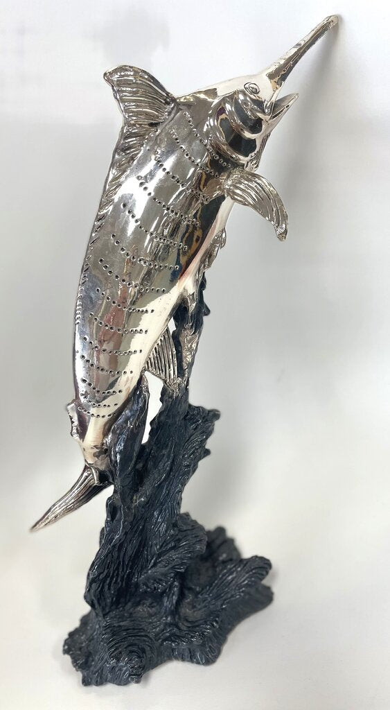 SILVER MARLIN SCULPTURE RESIN DIPPED IN 999 SILVER AS IS
