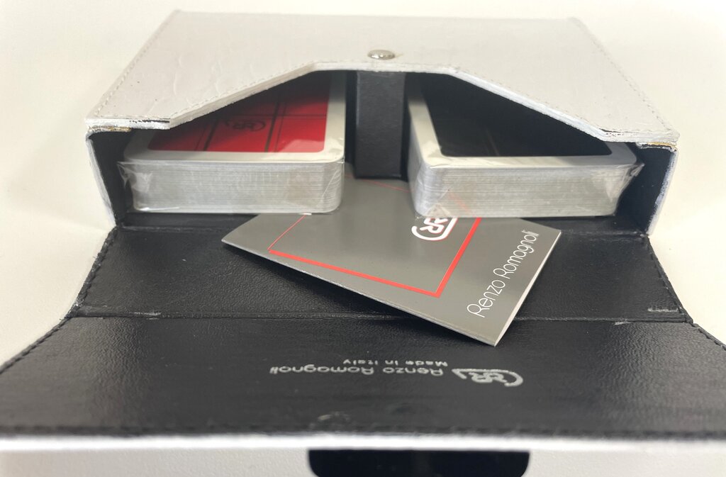 RENZO ROMAGNOLI PLAYING CARDS IN LEATHER BOX