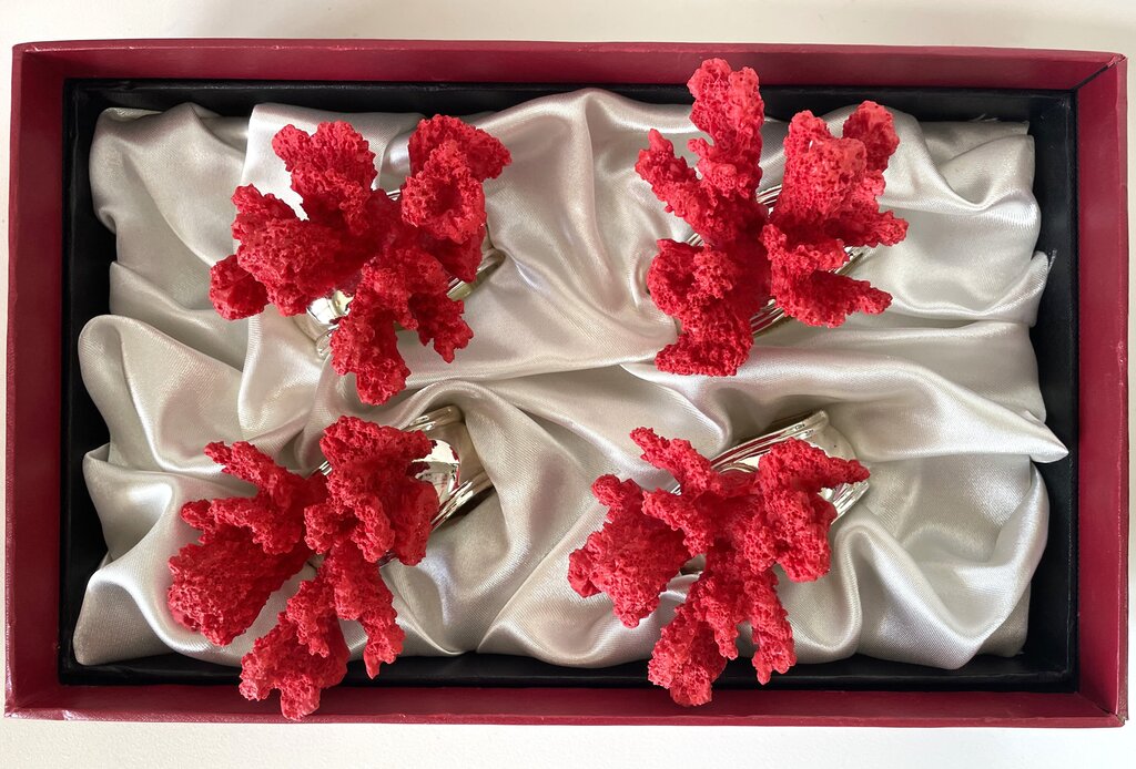 HANS TURNWALD RED CORAL NAPKIN RINGS SET OF 4