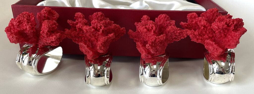 HANS TURNWALD RED CORAL NAPKIN RINGS SET OF 4