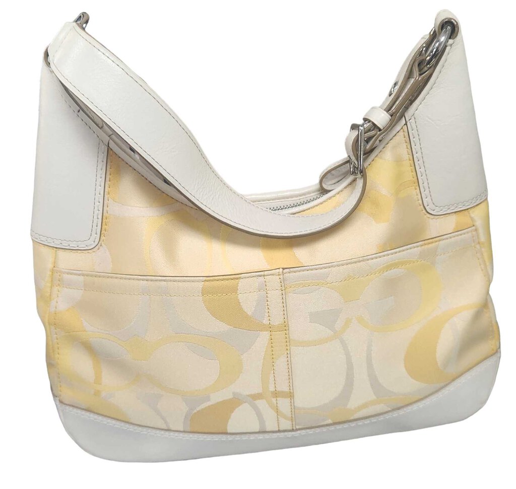 AUTHENTIC COACH HOBO SHOULDER BAG PURSE YELLOW WHITE F13336 SPRING SUMMER