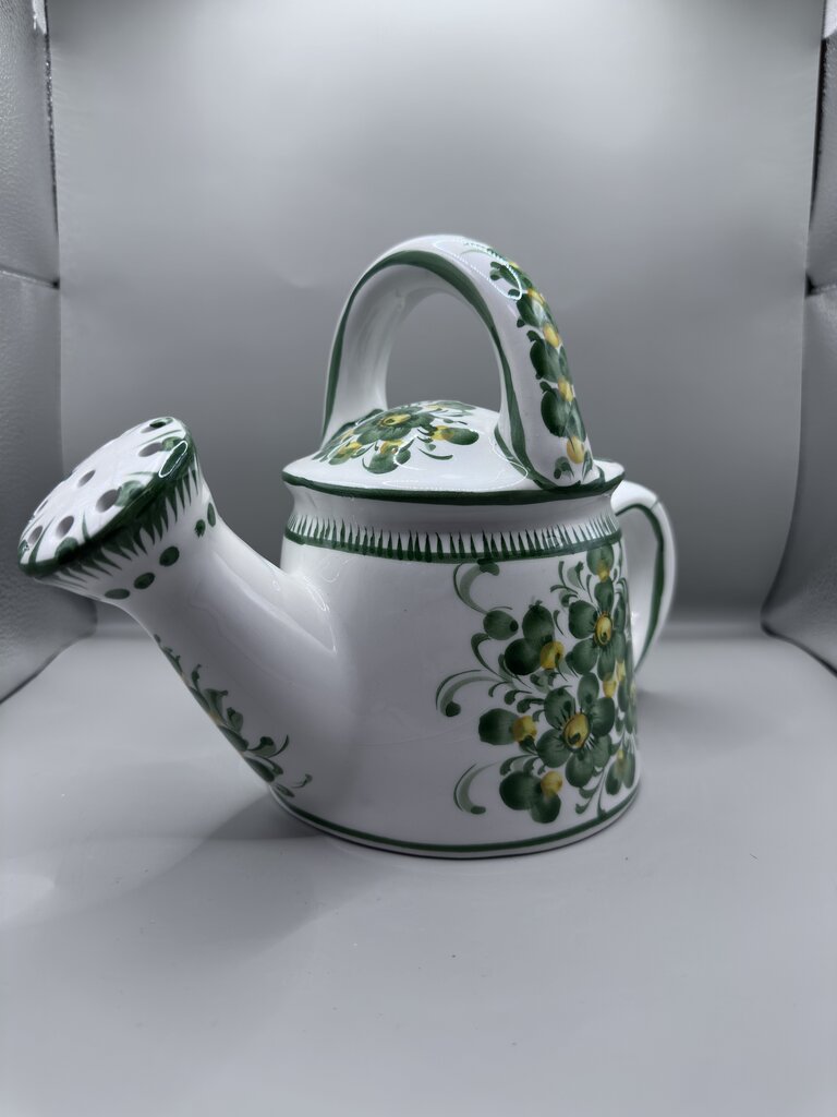 CERAMIC GREEN FLOWER WATERING CAN