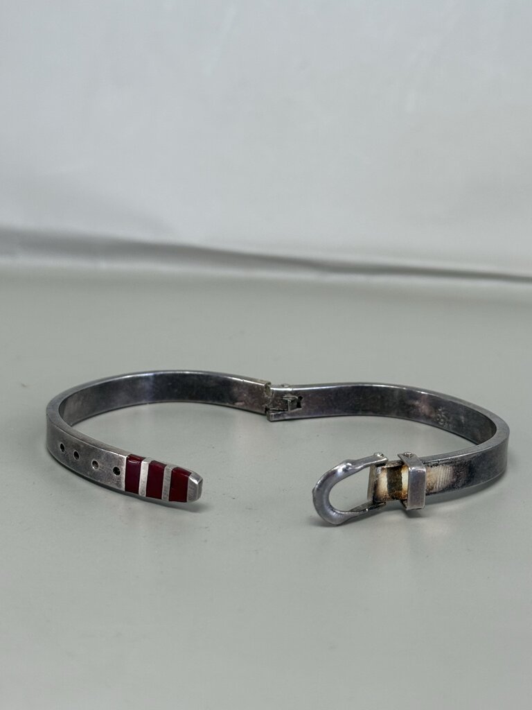 STERLING SILVER RED ENAMEL BELT BUCKLE BRACELET
