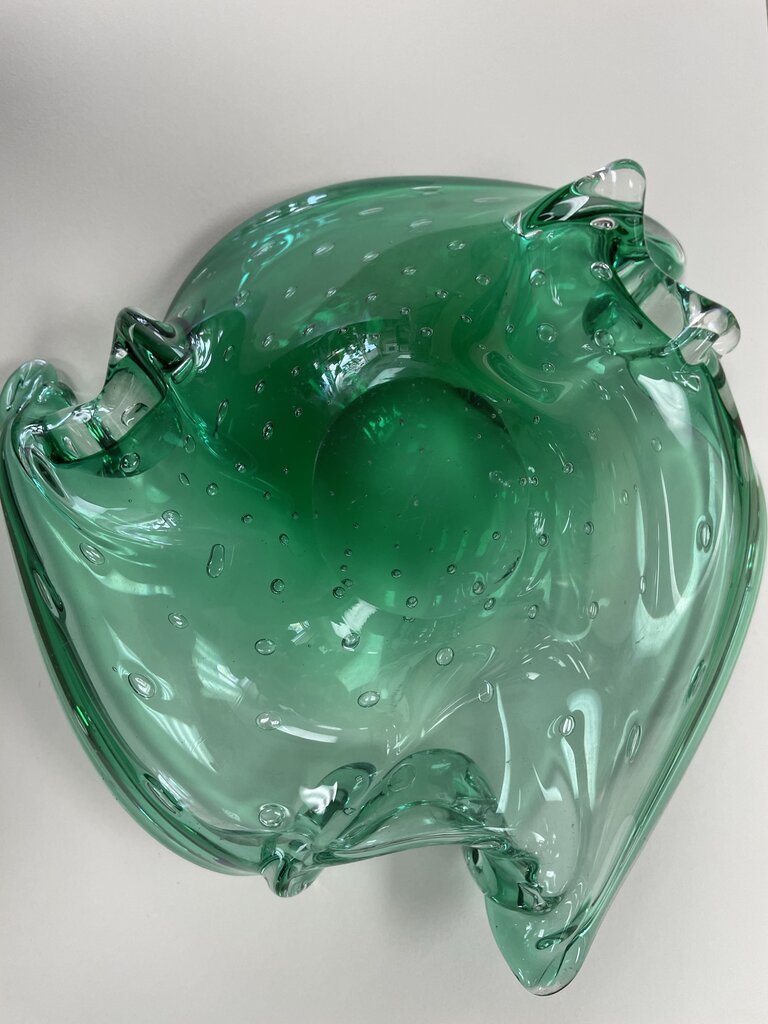 GREEN BUBBLE GLASS BOWL
