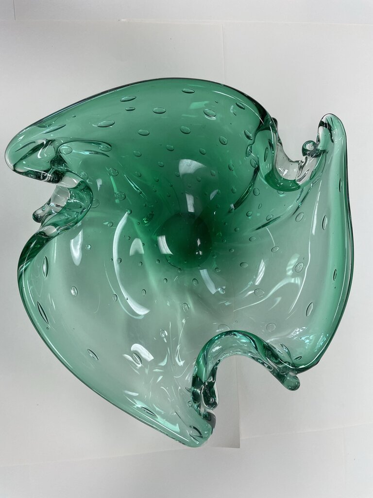 GREEN BUBBLE GLASS BOWL