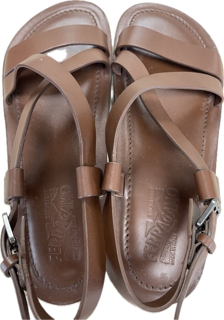 SALVATORE FERRAGAMO LEATHER NOSTRO SANDALS BROWN (NEW) UK SIZE10