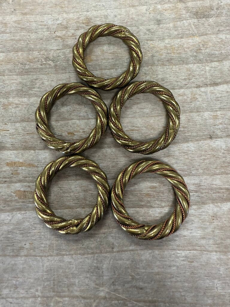 BRASS AND COPPER NAPKIN RINGS SET OF 5