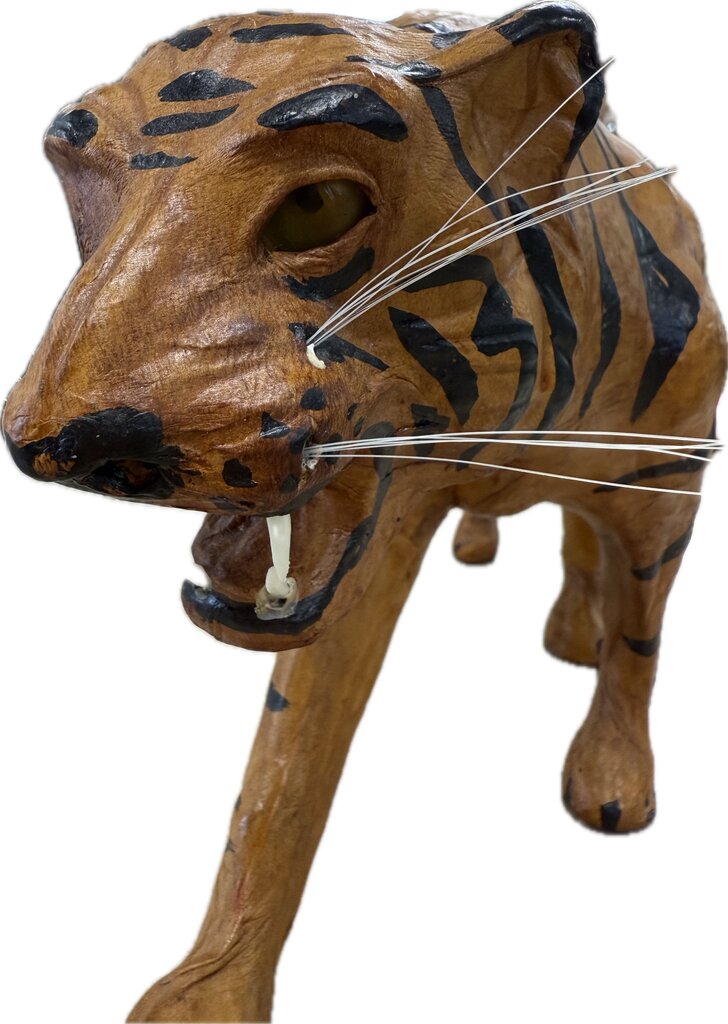 VINTAGE LEATHER TIGER WITH GLASS EYES