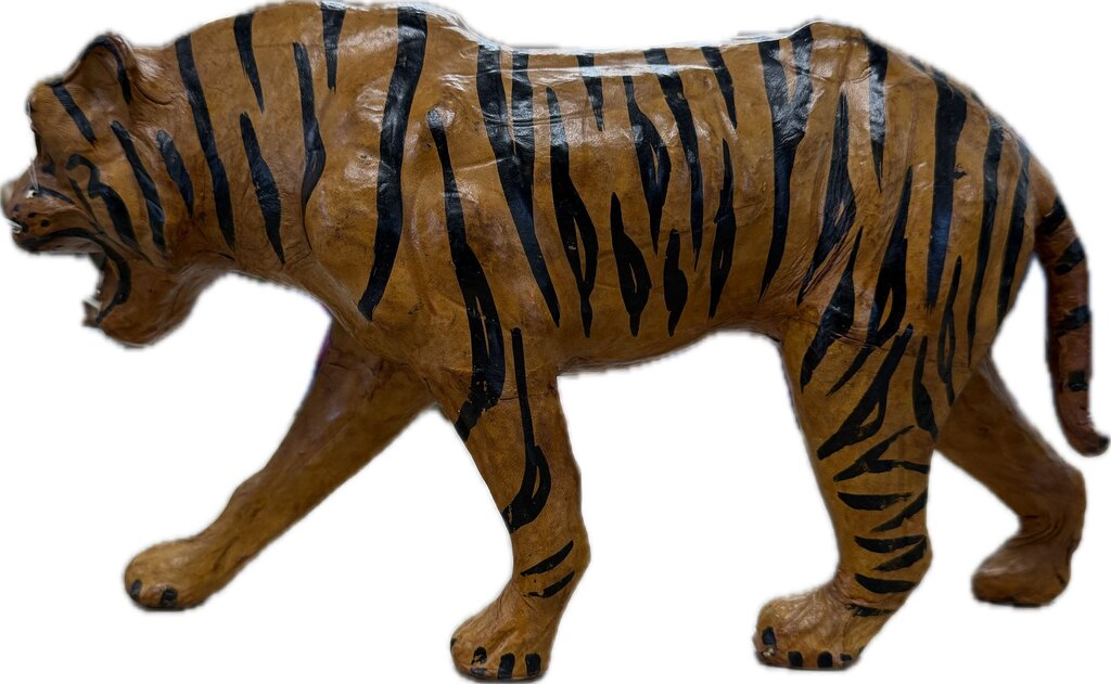 VINTAGE LEATHER TIGER WITH GLASS EYES
