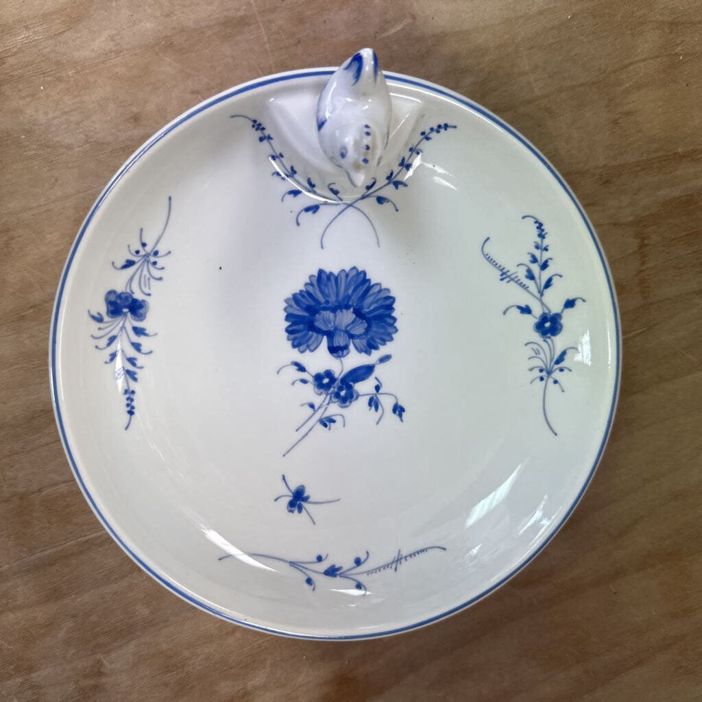 RARE CHANTILLY LIMOGES FRANCE BLUE AND WHITE FLORAL PORCELAIN WARMER DISH