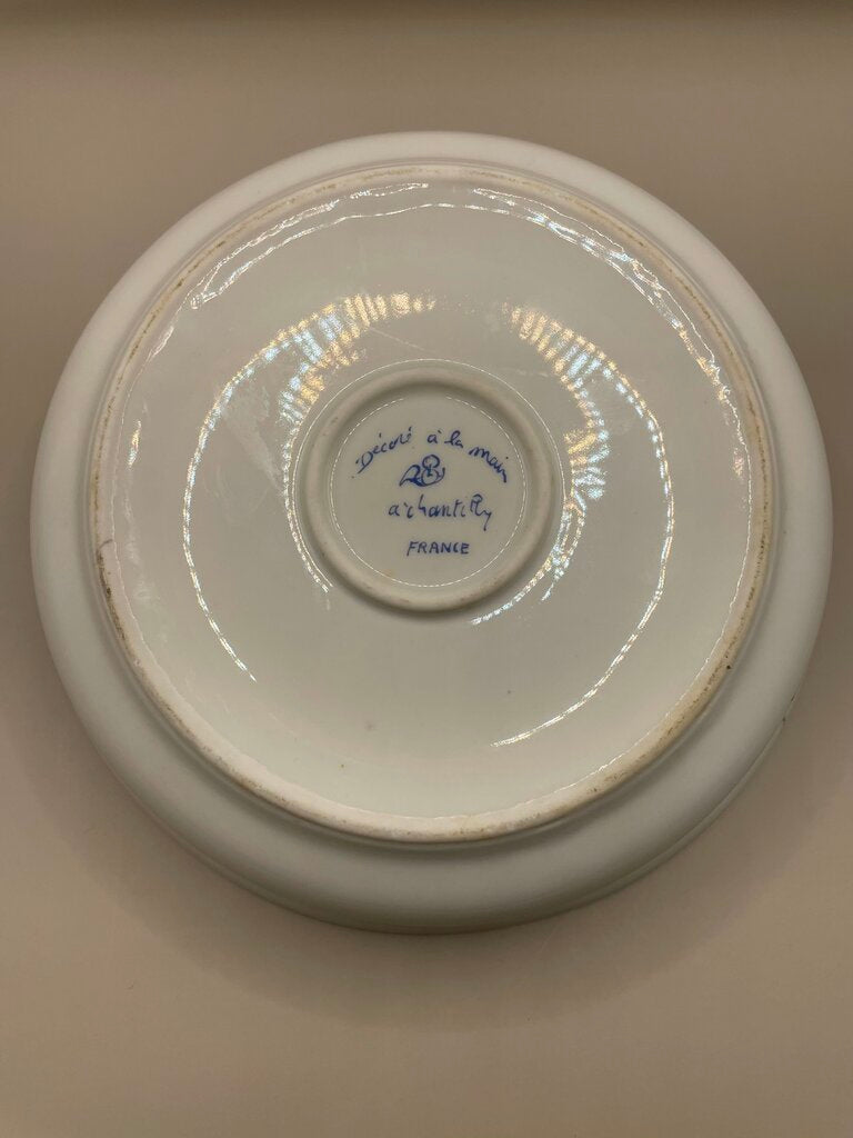 RARE CHANTILLY LIMOGES FRANCE BLUE AND WHITE FLORAL PORCELAIN WARMER DISH