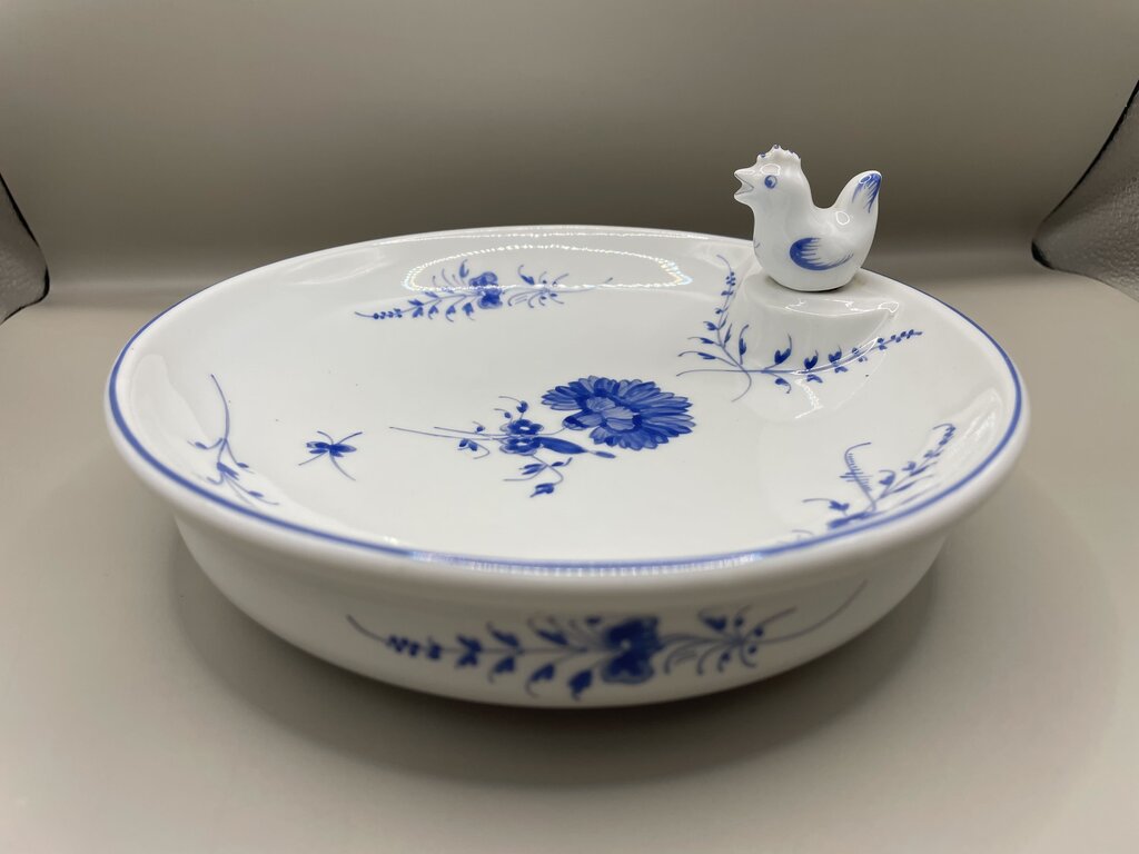 RARE CHANTILLY LIMOGES FRANCE BLUE AND WHITE FLORAL PORCELAIN WARMER DISH