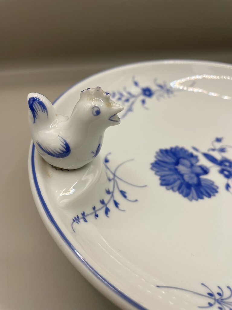 RARE CHANTILLY LIMOGES FRANCE BLUE AND WHITE FLORAL PORCELAIN WARMER DISH