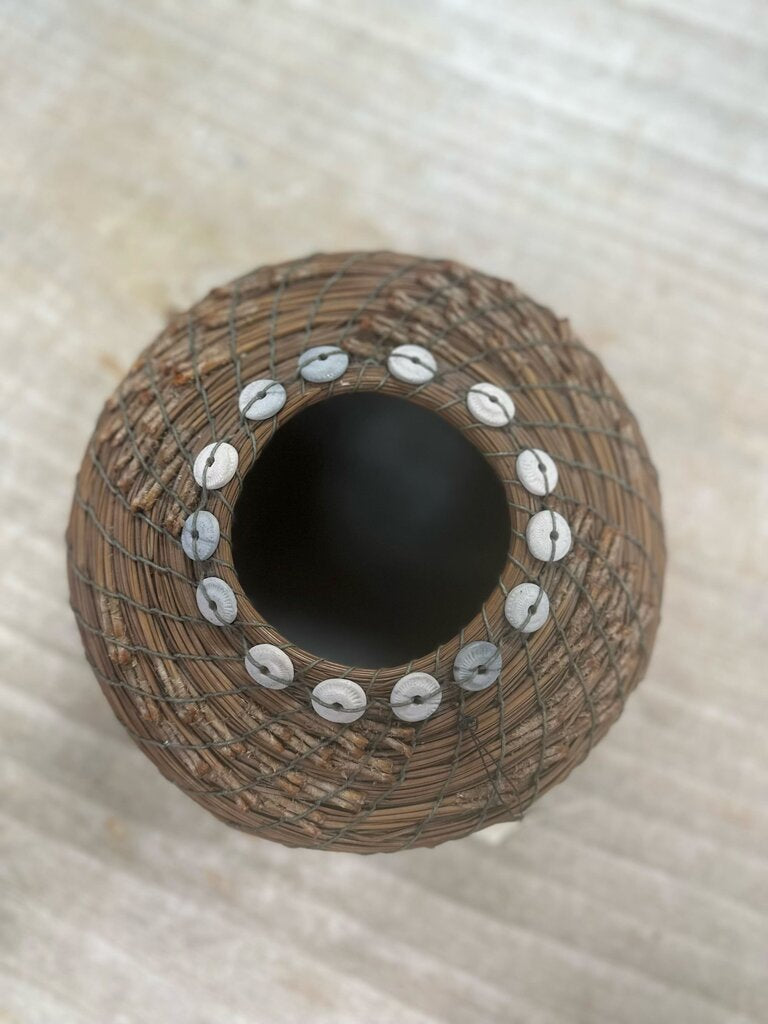 STONEWARE AND PINE NEEDLE BOWL