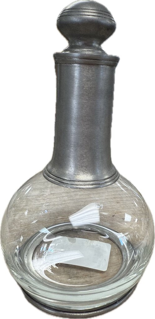 VINTAGE GLASS AND PEWTER WINE DECANTER