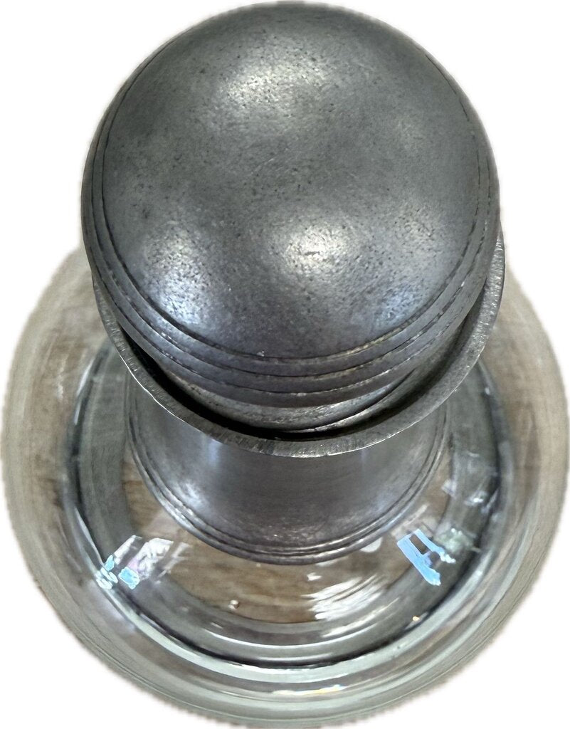 VINTAGE GLASS AND PEWTER WINE DECANTER