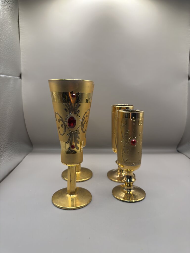 1950S GOLD COATED JEWELED GLASSES SET OF 4