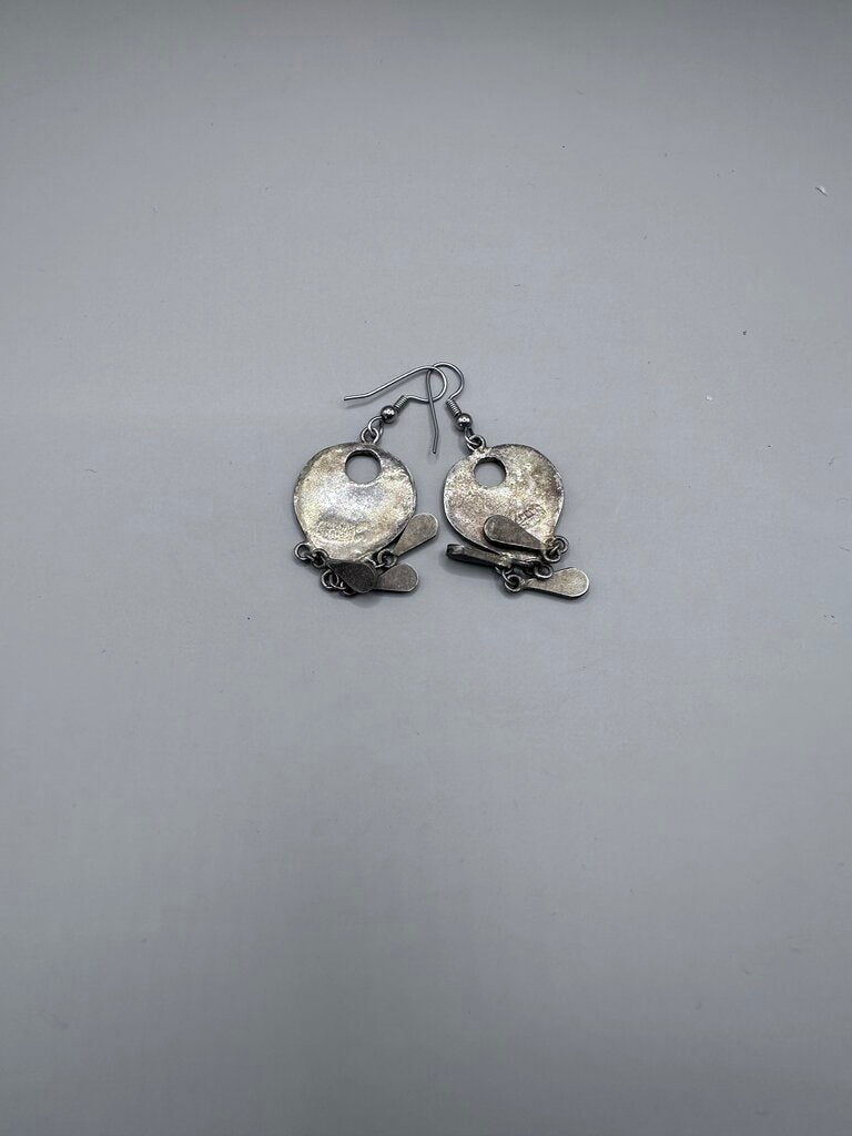 VINTAGE MEXICO STERLING FLORAL INLAY EARRINGS