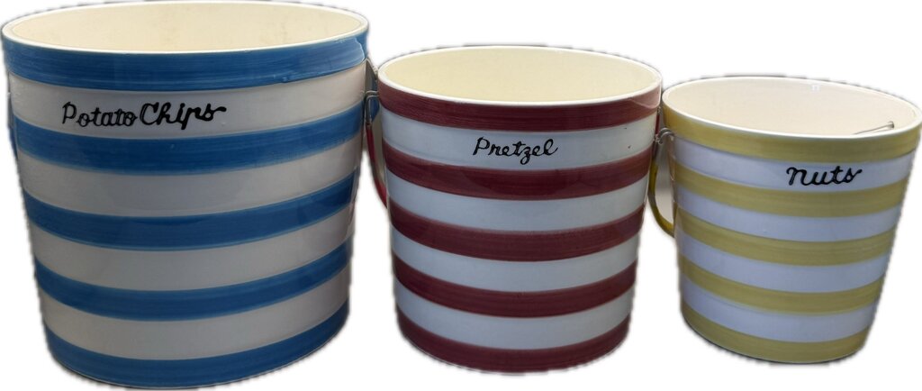 VINTAGE PORCELAIN NUTS PRETZEL AND CHIPS BASKET SET OF 3
