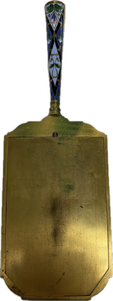 VINTAGE BRASS AND ENAMEL HANDHELD MIRROR