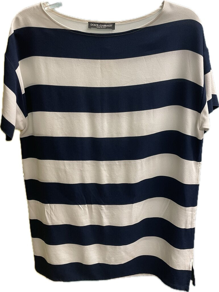 DOLCE AND GABBANA NAVY AND WHITE STRIPED TOP