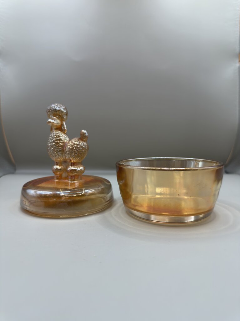 VINTAGE 1920S CARNIVAL GLASS PODDLE TRINKET BOX