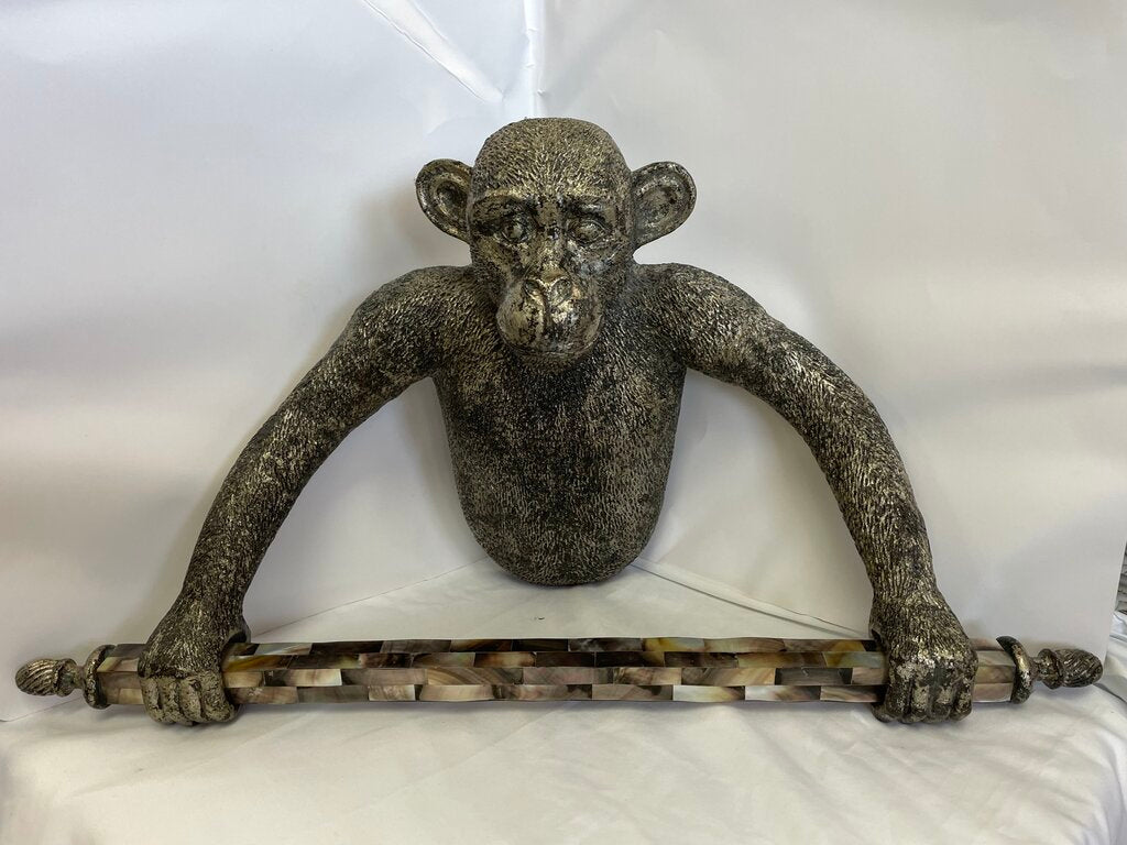 RETIRED RARE MAITLAND SMITH BRONZE MONKEY TOWEL HOLDER WITH MOTHER OF PEARL BAR