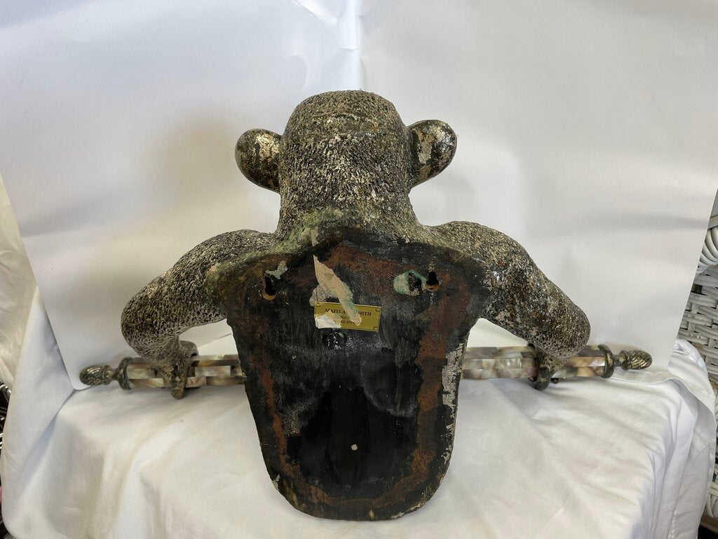 RETIRED RARE MAITLAND SMITH BRONZE MONKEY TOWEL HOLDER WITH MOTHER OF PEARL BAR