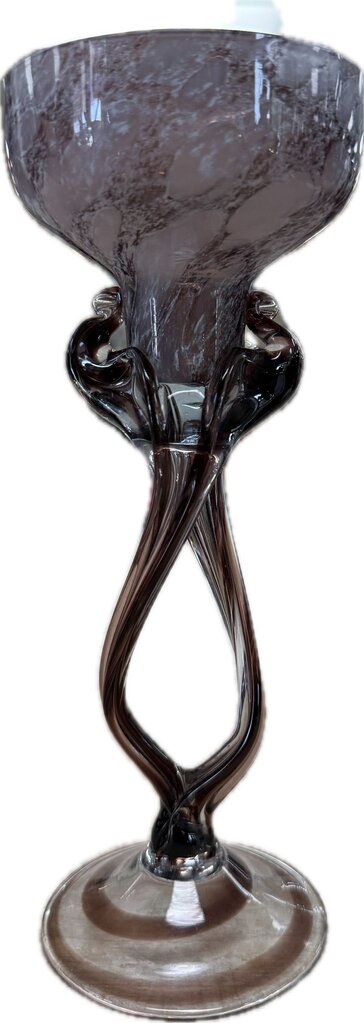 MAKORA KROSNO PURPLE GLASS GOBLET PILLAR OR TAPER CANDLE STICK HOLDERSET OF 2