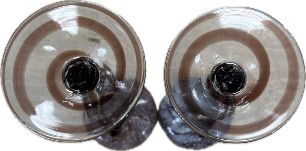 MAKORA KROSNO PURPLE GLASS GOBLET PILLAR OR TAPER CANDLE STICK HOLDERSET OF 2