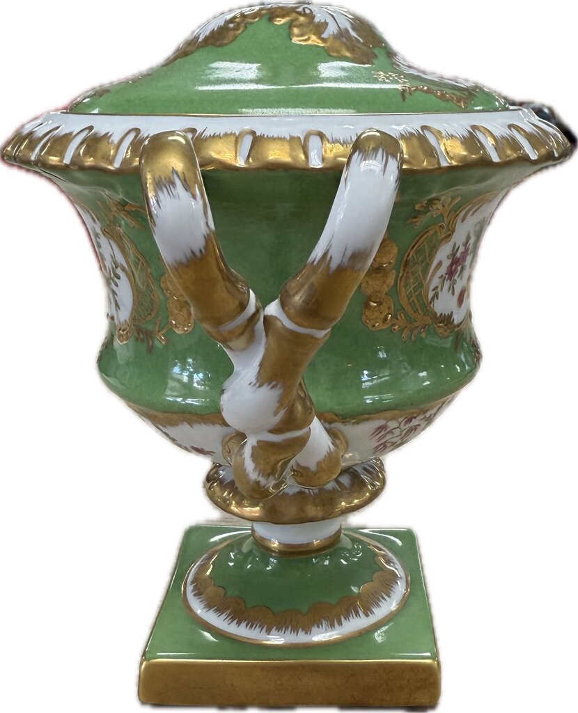 DECORATIVE CHELSEA HOUSE GREEN AND GOLD URN