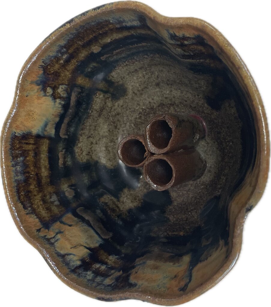 SIGNED FLOWER FROG POTTERY BOWL
