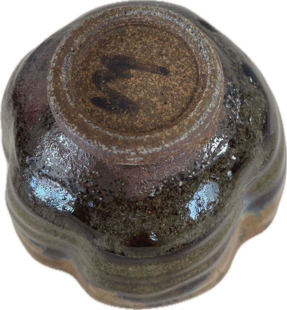 SIGNED FLOWER FROG POTTERY BOWL