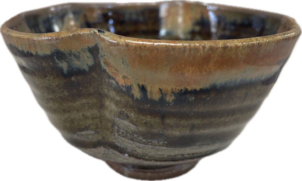SIGNED FLOWER FROG POTTERY BOWL