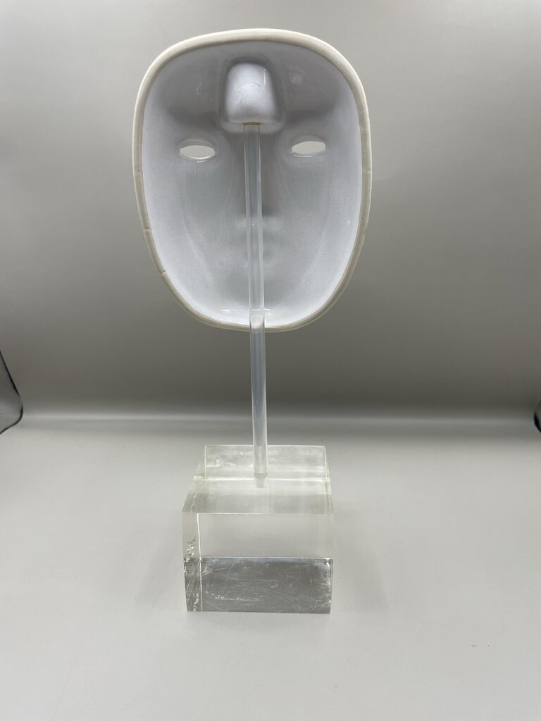 VINTAGE WHITE PORCELAIN FACE SCULPTURE ON LUCITE BASE