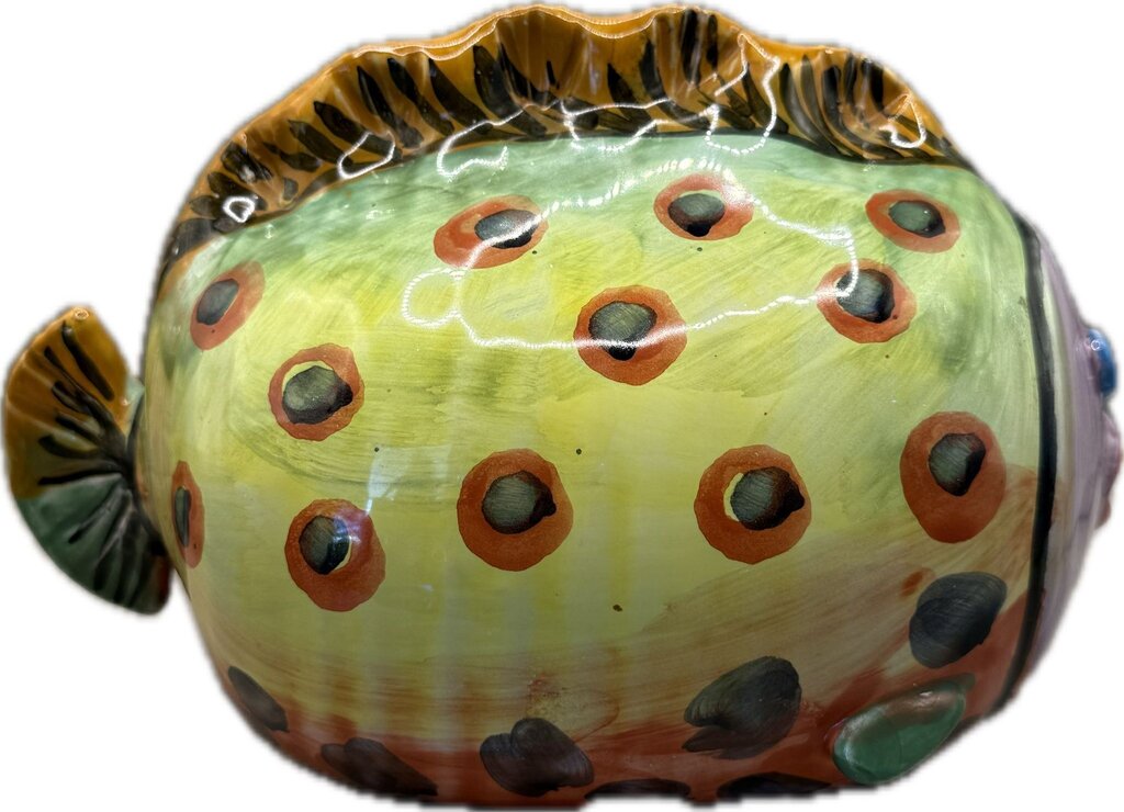 COLORFUL TERRA COTTA BLOWFISH POTTERY DECOR