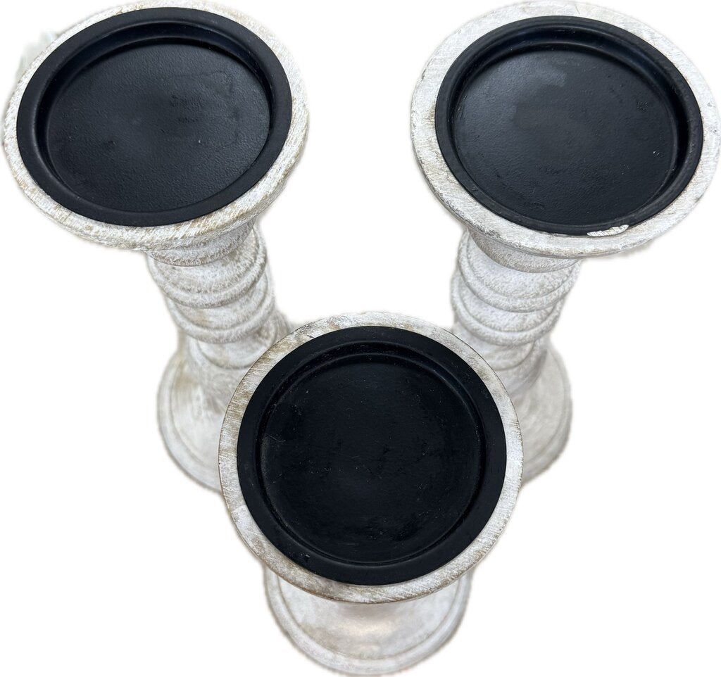 WHITEWASHED WORLD MARKET PILLAR CANDLE HOLDER SET OF 3