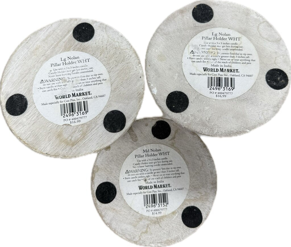 WHITEWASHED WORLD MARKET PILLAR CANDLE HOLDER SET OF 3