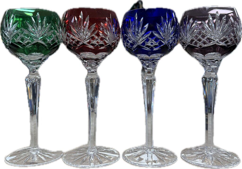 AJKA CAROLINE MULTICOLOR CRYSTAL CUT WINE GOBLETS SET OF 4