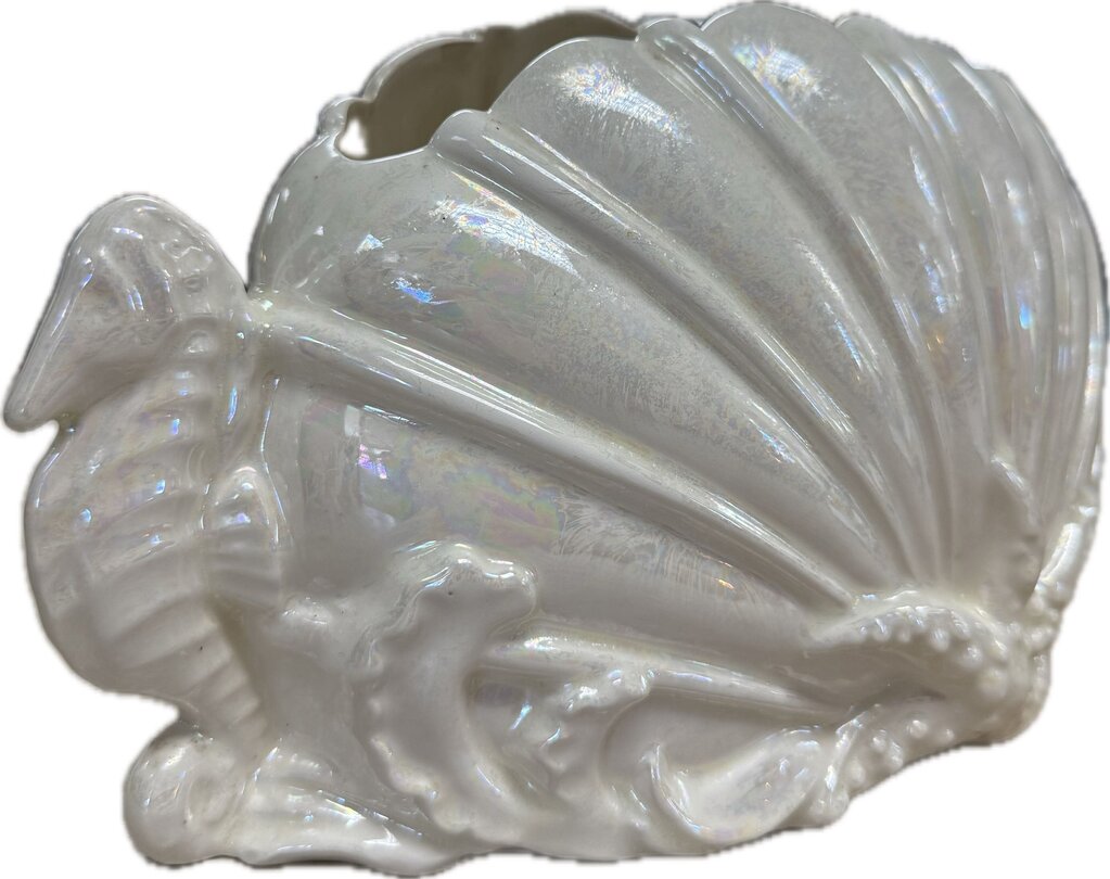 VINTAGE IRIDESCENT SHELL AND SEAHORSE PLANTER/VASE