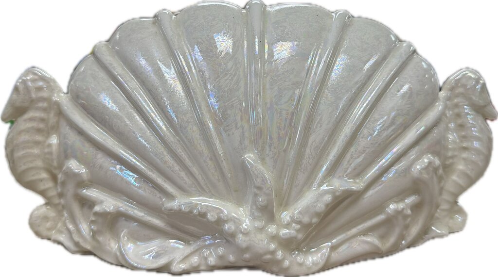VINTAGE IRIDESCENT SHELL AND SEAHORSE PLANTER/VASE
