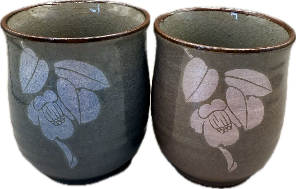 SILVER LEAF KUTANI YAKI YUNOMI TEA CUPS SET OF 2