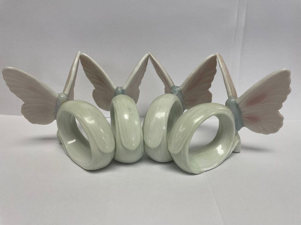 PORCELAIN BUTTERFLY NAPKIN RINGS SET OF 4