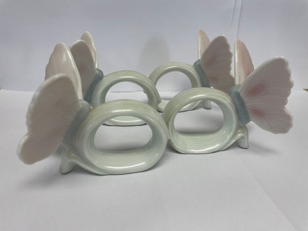 PORCELAIN BUTTERFLY NAPKIN RINGS SET OF 4