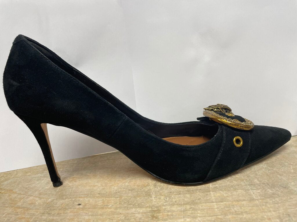 KURT GEIGER MAYFAIR BLACK SUEDE EMBELLISHED BUCKLE HEELS SIZE 41